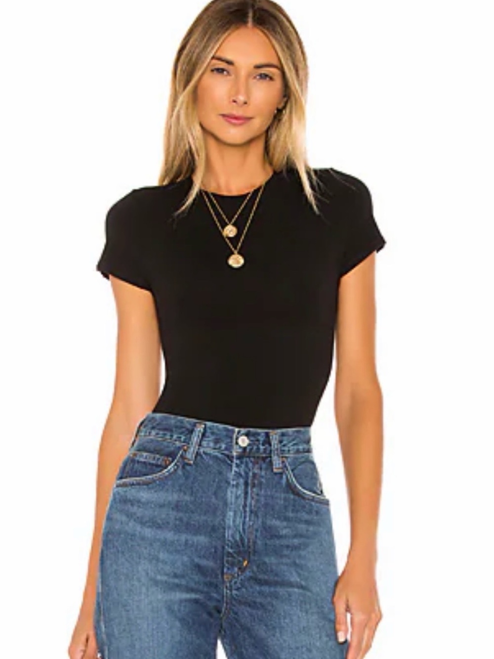 Yummie Black Short-Sleeve Fitted bodysuit Top